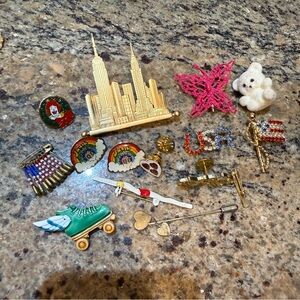 Vintage 80s Pin Lot USA Flag NYC Rainbow Bear Roller Skate Enamel Lapel Flair